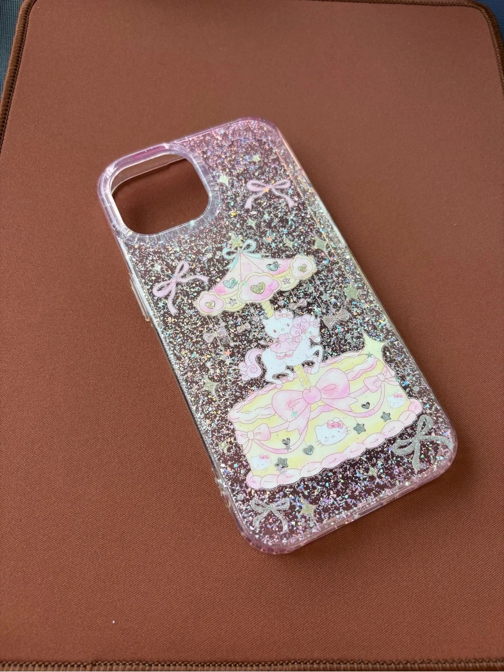 Like New Pink Glitter Hello Kitty Unicorn Phone Case for iPhone 15